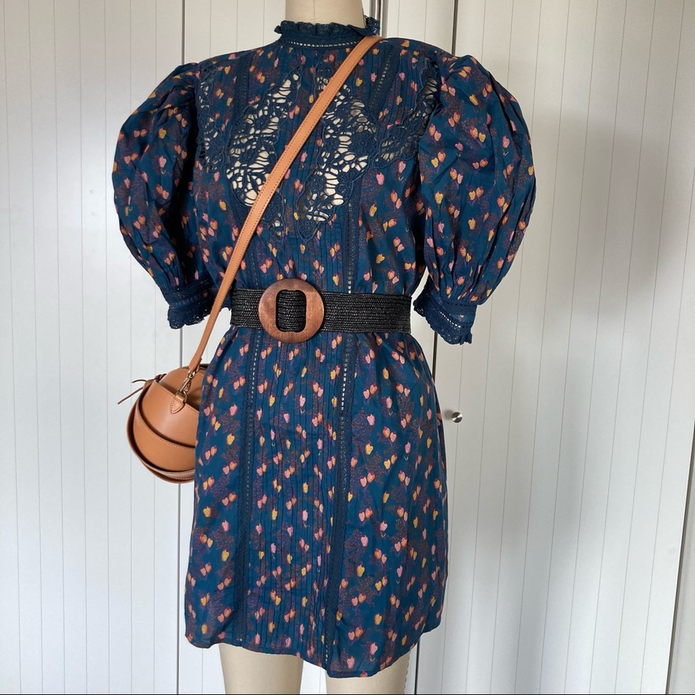 $255 NTW Anthropologie Cashew lace dress blue XS S